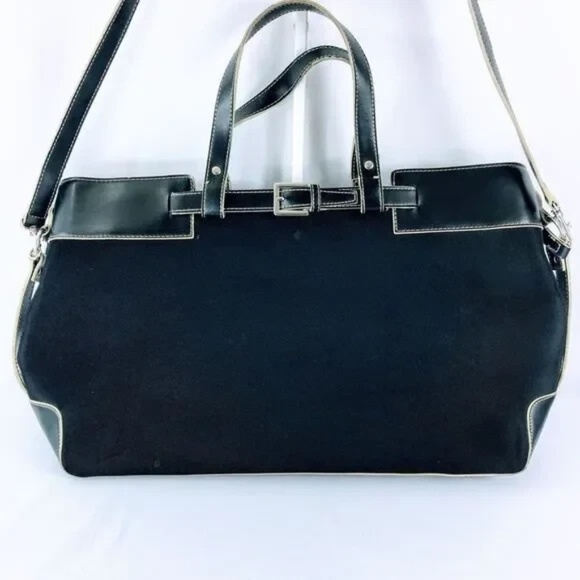 Etienne Aigner Vegan Leather Tote Black Crossbody Contrast Stitching Bag (40134) - Picture 3 of 9